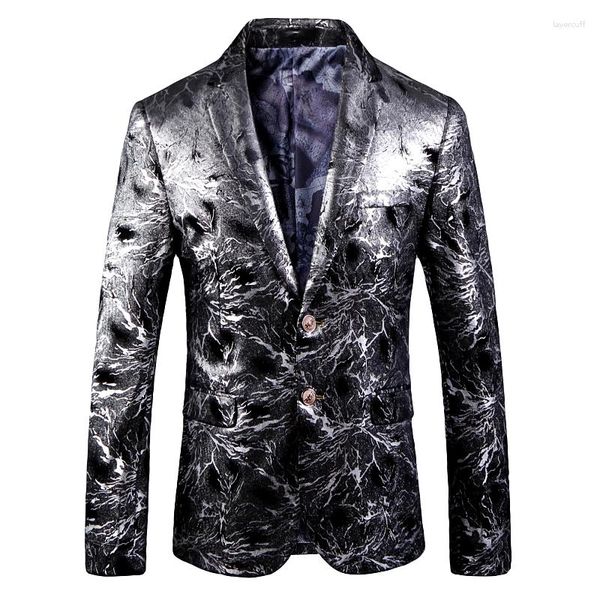 Erkekler Şık Silyvy Blazer Sıradan İnce Resmi Ofis Takım Emniyet Üst Sequins Luxury Man Ceket Maskulino