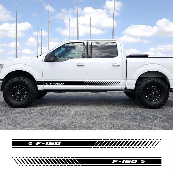 2 peças para Ford F150 F-150 elegantes adesivos de saia lateral da porta do carro decalques do corpo de vinil corrida listra acessórios de decoração exterior do carro252G