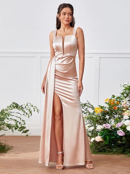 Lässige Kleider IDress Elegante Satin Frauen für Party Promotion Sexy High Split Bodycon Abend Langes Hochzeitskleid