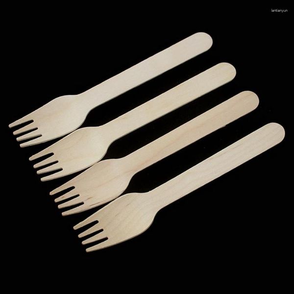 Louça descartável 100 peças garfo de madeira colheres faca utensílios de sobremesa conjunto de talheres para festa