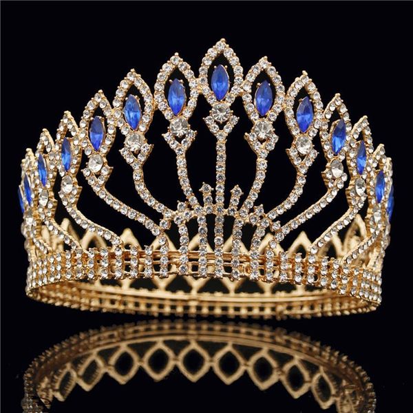 Fashion Crystal Metal Big Crown Diademi nuziali Rosa Wedding Crown Hair Jewelry Pageant Diadema Queen King Crown W01042724