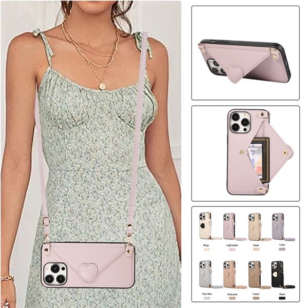 Lüks Crossbody Love Heart zarfı Vogue telefon kasası için iphone 14 13 12 11 Pro Max Samsung Galaxy S23 Ultra S22 Plus A53 A54 Dayanıklı Kart Yuvası Deri Cüzdan Arka Kapak