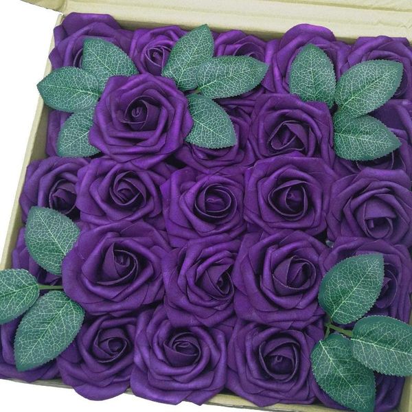 Dekorative Blumen Mefier Home Künstliche 25/50 Stück lila gefälschte Rosen mit Stiel für Hochzeitsdekoration, Mittelstücke, Arrangements, Blumensträuße