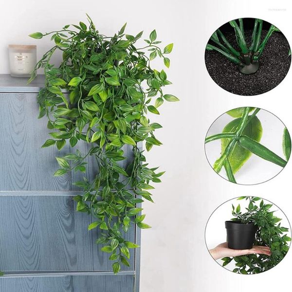 Flores decorativas plantas de hera artificial folha de plástico com vasos decoração de natal de casamento para casa sala de estar pendurado na parede diy pografia