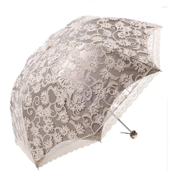 Regenschirme Vintage Luxus bestickte Spitze Falten Prinzessin Regenschirm Sommer Outdoor tragbare UV-Schutz Sonne sonnig