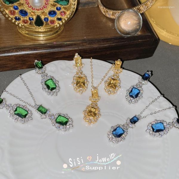 Серьги ожерелья устанавливают ювелирные ювелирные изделия SISI Show Золотой драгоценный камень 18K Micro-Inset Multi-Facebled Sparkle Premium Premium Premium