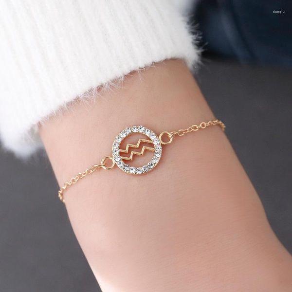 Charme Armbänder Sternzeichen Symbol Armband Kristall Gold Farbe Kette Runde Hohl Für Frauen Geburtstag Freundschaft Schmuck Geschenke