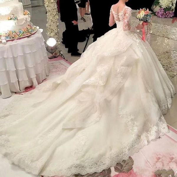 Принцесса Уайт Анайд Свадебные платья свадебные платья пухлые плодовые платья с туркой с длинными рукавами