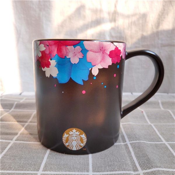 Starbucks Cherry Blossom Season Dark Night Sakura Kaffeetasse Keramikbecher mit goldenem Rand für draußen im Auto Begleitbecher 12oz2936