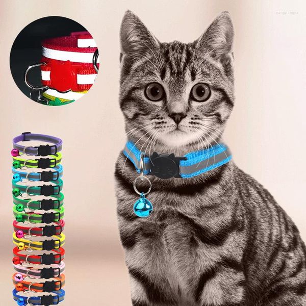 Hundehalsbänder, reflektierendes Halsband, Katze mit Glöckchen, solides gestreiftes Polyester für Welpen, Kätzchen, Haustier, dekoratives Zubehör