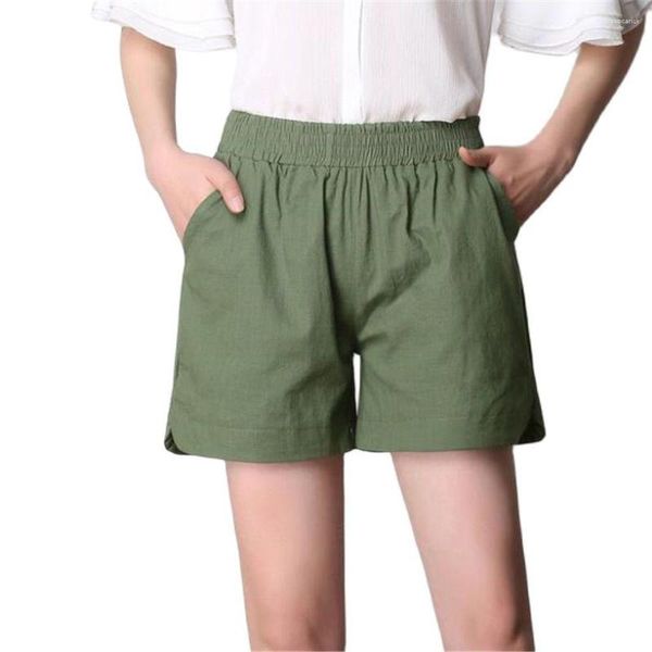 Shorts Feminino 4xl Verão Feminino Algodão Linho Elástico Cintura Alta Perna Larga Solto Linho Reto Respirável Saia Curta