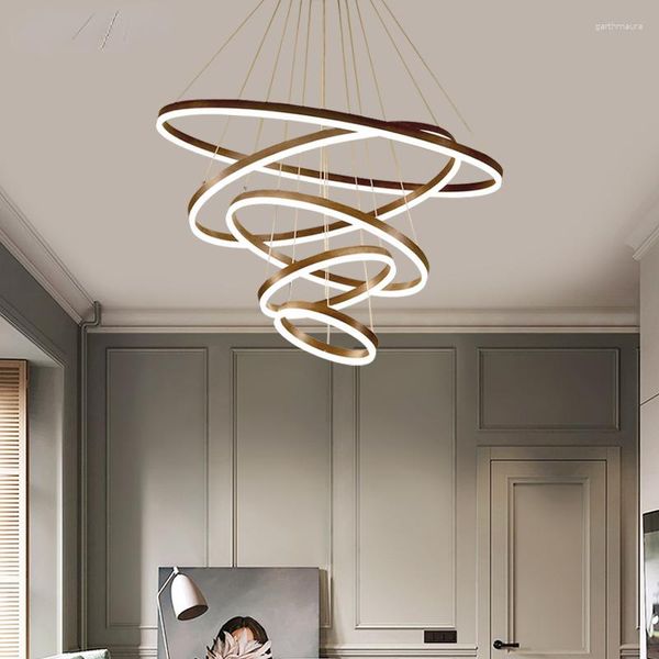 Lampadari Led Anelli Cerchio Soffitto Lampadario a sospensione Lampada a sospensione moderna Loft nero Soggiorno Sala da pranzo Cucina Apparecchio di illuminazione per interni