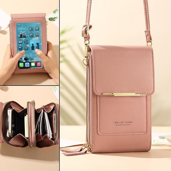 Carteiras Touch Screen Saco de celular Bolsa de ombro feminino Saco de bolsa diagonal de bolsa de moeda de moedas para mulheres Mini Bag para iPhone