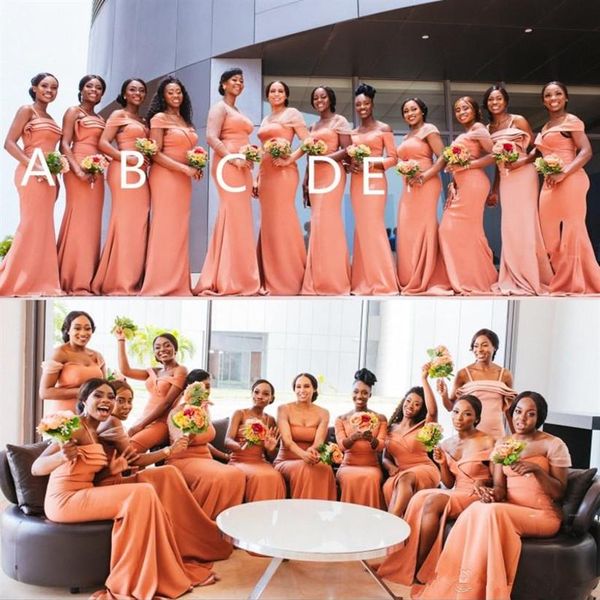 Afrika Karışık Stiller Denizkızı Nedime Elbiseleri Uzun Ucuz Cabrio Düğün Partisi Elbise Omuz Kapalı Omuz Artı Boyut Hono261i