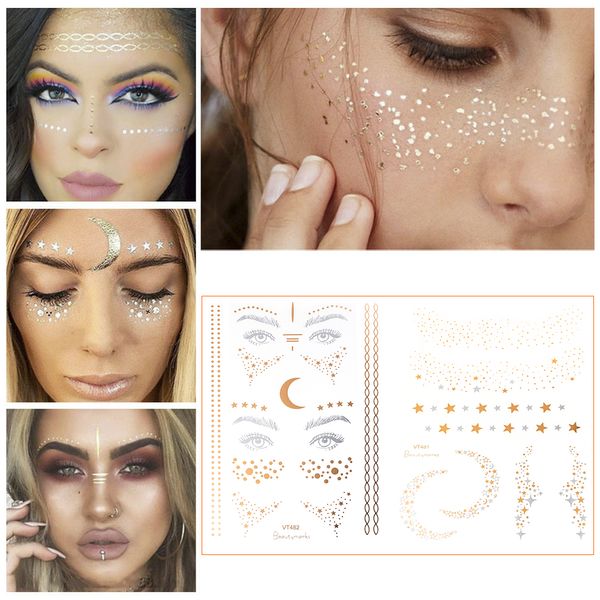 1pc Golden Face tatuaggio temporaneo impermeabile bloccato lentiggine adesivi trucco degli occhi decalcomania Bronzing Music Festival all'ingrosso 2023 nuovo