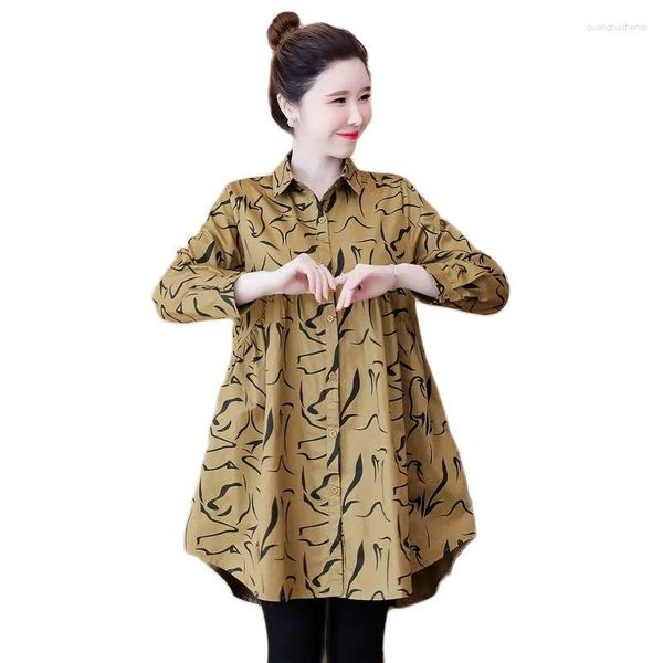 Trench da donna manica lunga camicia a maniche lunghe 2023 primavera autunno moda allentato grasso mamma riduzione dell'età copertura pancia cappotto femminile