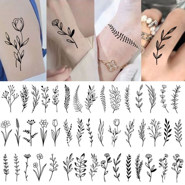 Moda à prova d'água falso adesivo de tatuagem vários fáceis de usar tatuagens temporárias flores preto e branco leaft tatuagem arte corporal faça você mesmo