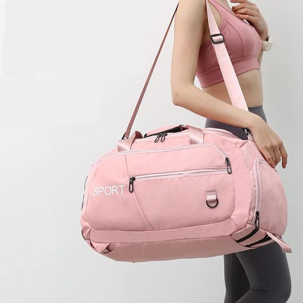 Bolsas para atividades ao ar livre Unissex Fitness Gym Bag Travel Portable Bag Compartiments Color Solid Oxford Cloth Shoulder Organizer Pink