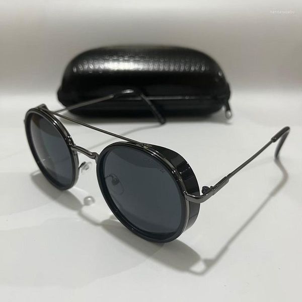 Sonnenbrille 2023 Vintage Original Marke Designer Runde Steampunk für Männer Frauen Metall Kleiner Rahmen Fahren Shades