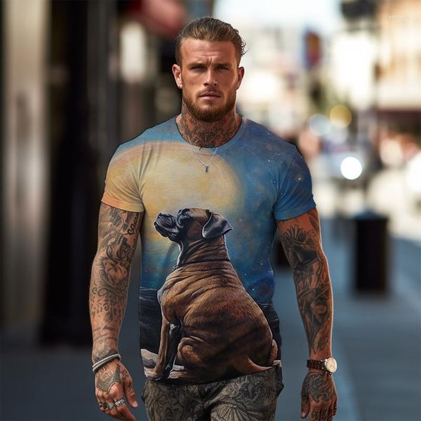 Herren-T-Shirts, lockeres, lässiges T-Shirt, Tierhund, 3D-Druck, einfach, passend für den Sommer, Straße, bequem