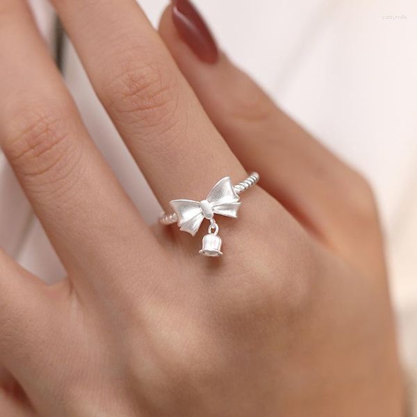 Кластерные кольца Kofsac Orchid Flower Ring European Style Matte Bow Bell Милый 925 Серебряные украшения стерлингов