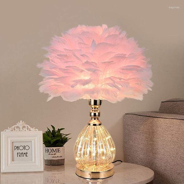 Tischlampen Nordic Wohnzimmer Federlicht Schlafzimmer Nachttischlampe Innen Kreativ Weiß Rosa Deko Schreibtischleuchten