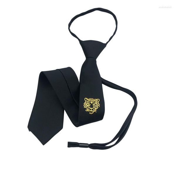 Fliegen Großhandel Schwarze Stickerei Student No-Tie Krawatte Passendes Hemd Tiger Vogel Krone Blumenshow 48 cm Bekleidungszubehör