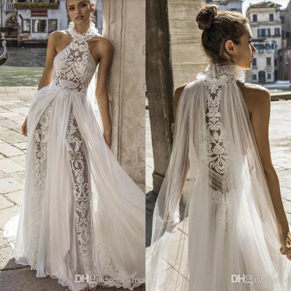 Julie Vino 2019 Bohemian Gelinlik Yular Boyun Dantel Gelin Gowns Hassas Bir Çizgi Boho Gelinlik Vestido De Novia Special3172