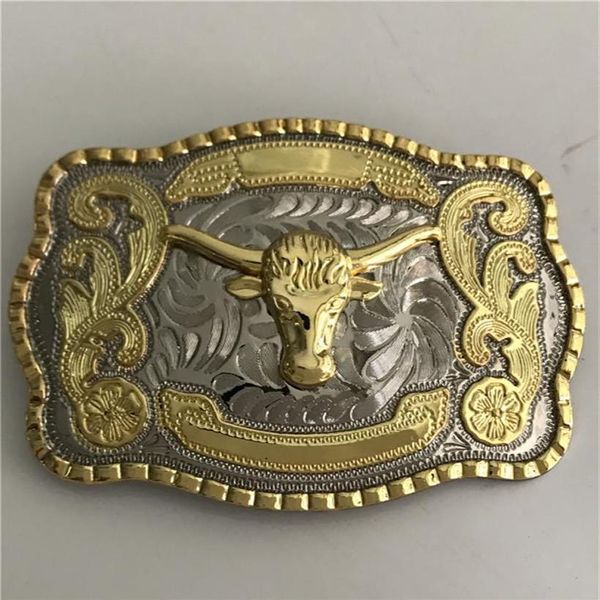 1 Pz Cool Silver Gold Bull Western Cowboy Fibbia per cintura per uomo Hebillas Cinturon Jeans Belt Head84269572437