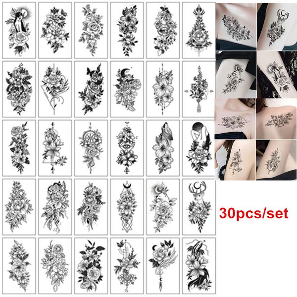 30 pz/set Falso Tatuaggi Temporanei per Le Donne Ragazze Impermeabili Mani Braccio Corpo Tatuaggio Adesivi Fiore Sexy Tatouage Temporaire Femme