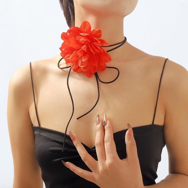 Halsband, moderne, trendige Stoff-Blumen-Halskette für Frauen, Party, sexy Mode, Chocker, Wachsfaden, übertriebene Gothic-Taillenkette