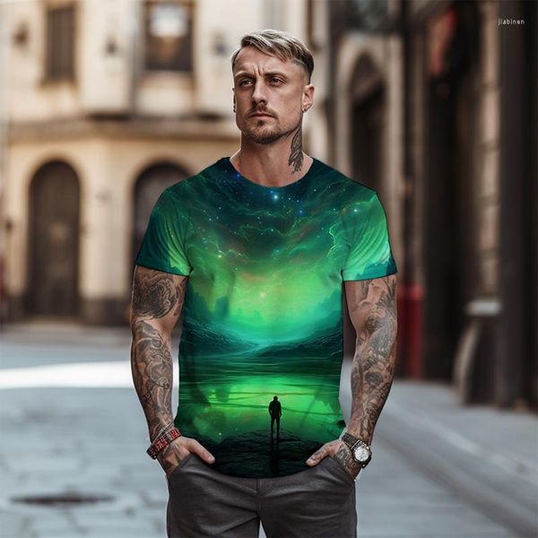 Herren T-Shirts Sommer Übergroßes Hemd Hochwertiges 3D-bunt bedrucktes Grafikhemd Straße Harajuku Rundhalsausschnitt