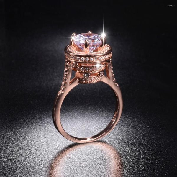 Cluster-Ringe-Aktion!! Massiver 925er Silber-Roségold-Hochzeitsschmuck für Frauen, großer runder 3 Karat simulierter Diamant-Turm-Verlobungsring