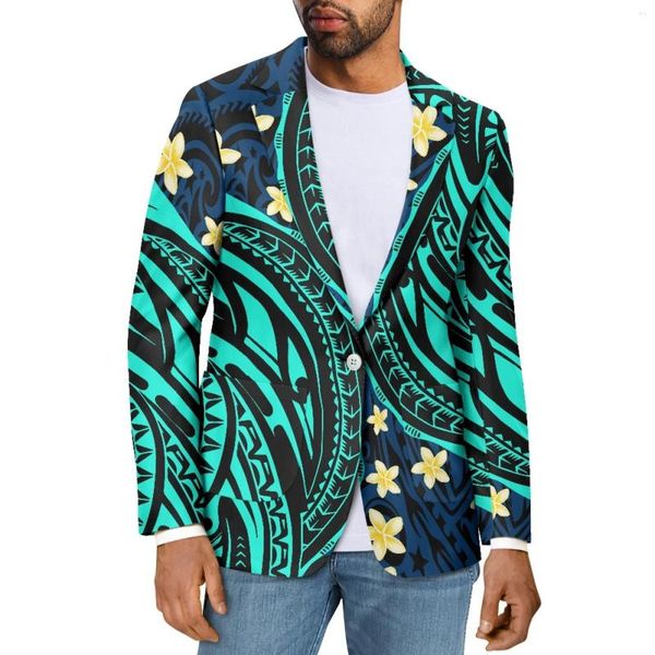 Abiti da uomo Tribale polinesiano Tongan Totem Tatuaggio Tonga Stampe Stile Moda Casual Uomo Abito con scollo a V Cappotto Sottile Elegante Abbigliamento da ufficio Formale