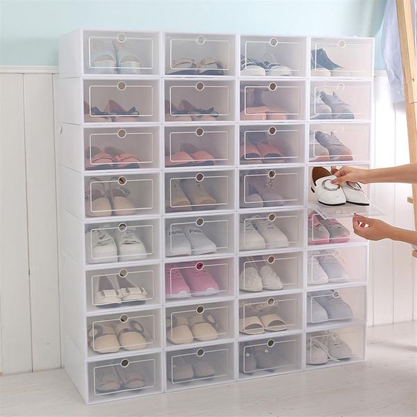 4pcs сгущать прозрачную обувь коробку ящика корпуса пластиковая организация обуви