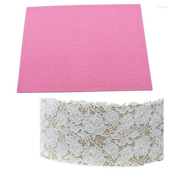 Formas de Assar Grande Flor Rosa Tapete de Renda Molde de Silicone Fondant Borda de Bolo Ferramenta de Decoração Pasta de Goma de Chocolate Açúcar Artesanato