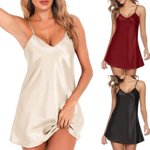 Damen-Nachtwäsche, Satin-Pyjama, Neckholder-Kleid aus Seide, sexy Dessous, Baumwollbekleidung