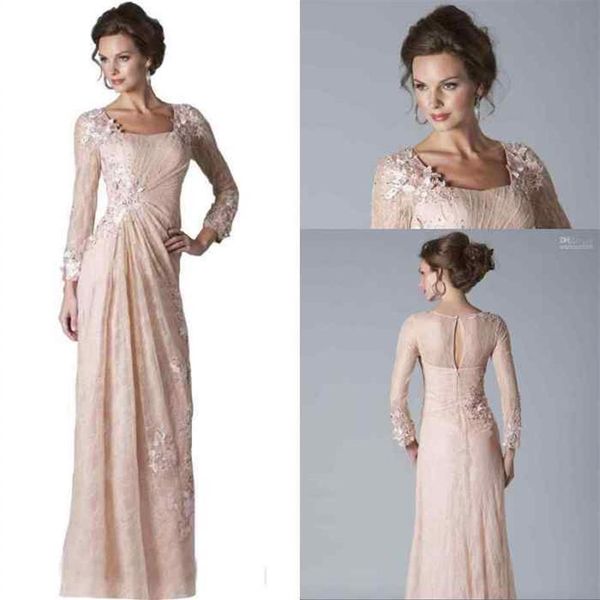 2020 New Blush Pink Lace Abiti per la madre della sposa Maniche lunghe Appliques Piano Lunghezza Abito formale per la madre Abiti da sera economici C243t