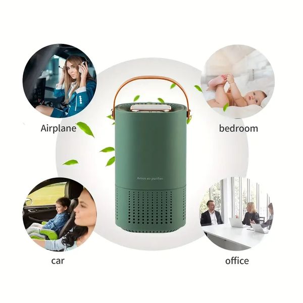 1pc purificatore d'aria portatile, piccolo purificatore d'aria, viaggio, casa, camera da letto, fumo per uso auto e ufficio, polvere, polline, odore di animali domestici e mini purificatore d'aria, bianco/verde