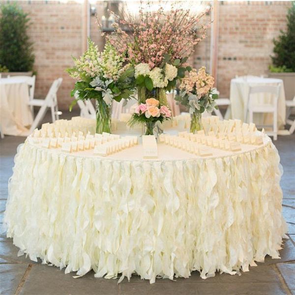 Saia de mesa com babados românticos feitos à mão para decoração de mesa de casamento feito sob encomenda organza branco marfim toalha de mesa para bolo babados 234 g