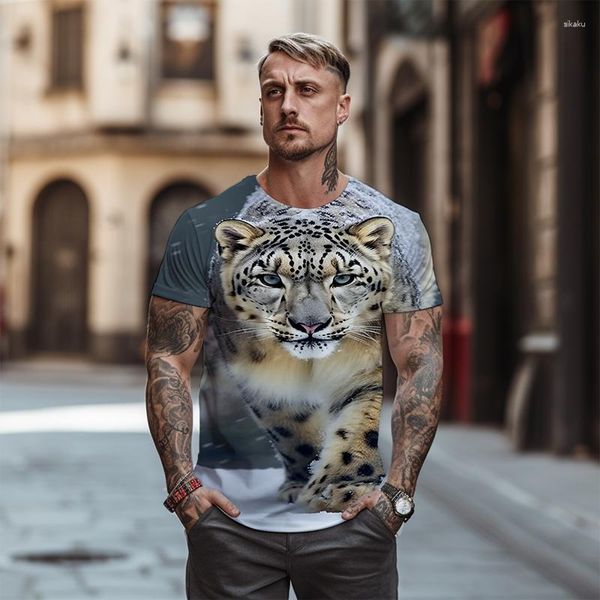 Herren-T-Shirts, Sommer-Rundhalsausschnitt, Street-Casual, übergroßes 3D-Tierdruckmuster