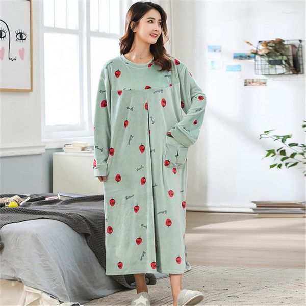 Pigiameria da donna Camicia da notte di lusso Autunno Inverno Ispessimento Femminile Grasso Mm Abito lungo Kimono Morbido Donna incinta Pigiama Abbigliamento casual per la casa