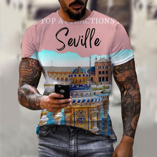 T-shirt da uomo Spagna T-shirt per uomo Stampato in 3D Poster spagnolo Moda oversize Top Maniche corte Abbigliamento estivo Tees