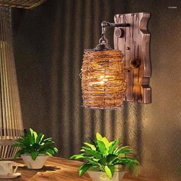 Настенная лампа чердак ретро дерево ресторан Sconce Living Room Спальня спальня кровати легкая лестничная коридор кухня проход
