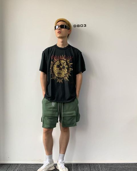 T-shirt da uomo Askyurself Sun Skull Print Coppia a maniche corte Do Old Retro High Street Tide T-shirt allentata da uomo e da donna