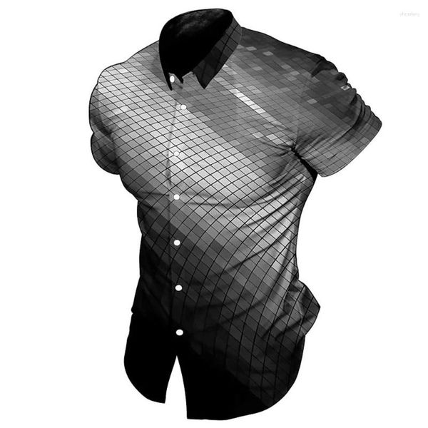 Camicie casual da uomo Abstract Simple 3d Vintage Grid Camicia da uomo hawaiana High Street per uomo Estate Top Abbigliamento