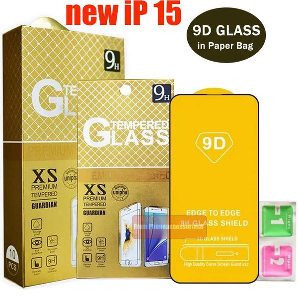 Hochwertiger 9D-Displayschutz aus gehärtetem Glas für iPhone 15 14 13 12 PRO MAX 11 XR XS 8 7 6 Plus für Samsung A14 A24 A34 A54 Vollschutzglas mit Einzelhandelsverpackung