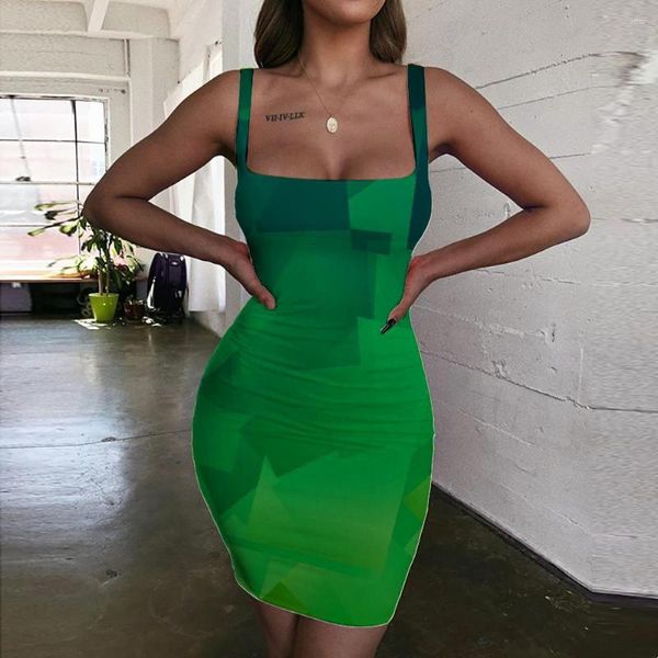 Lässige Kleider Giyu Marke Abstraktes Kleid Frauen Geometrie 3D Druck Bodycon Grün Vestido Sexy Damen Kleidung Sommer Strand