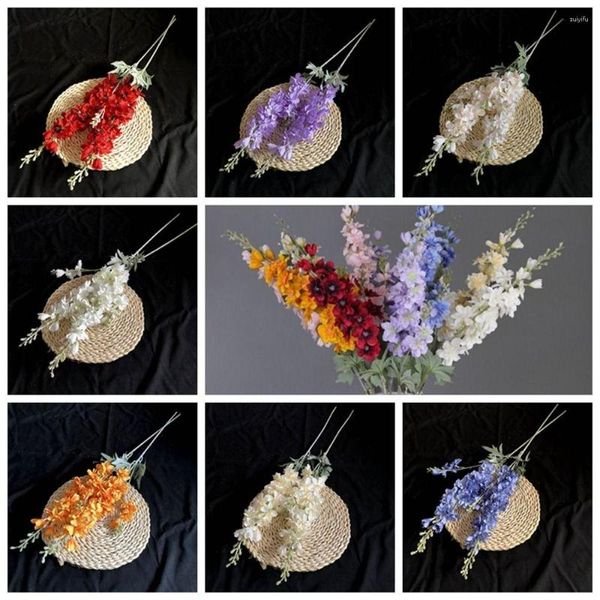 Flores decorativas Delphinium Flower Branch Seda Artificial Home Wedding El Decoration Fleur Artificielle Blue Flores