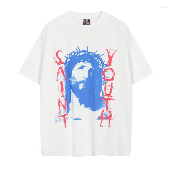 Erkek Tişörtleri 23SS Yaz ABD Cross Tee Moda Erkekler Vintage Street Giyim Kısa Kollu Tshirt Baskı Unisex Casual Pamuk